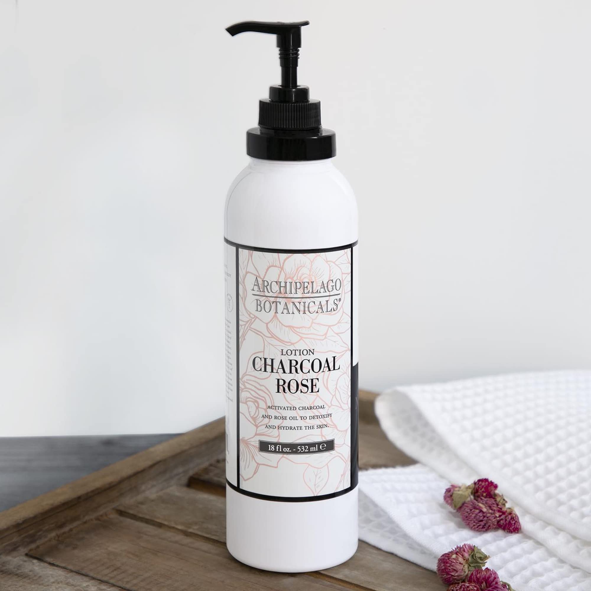 Archipelago Botanicals Charcoal Rose Lotion – Hydrating Body Lotion, 18 oz