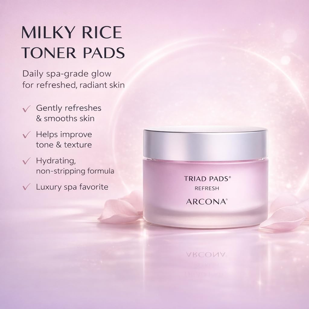 ARCONA Cranberry Triad Milky Toner Pads – Vegan Brightening & Hydrating Rice Toner (45 Count)