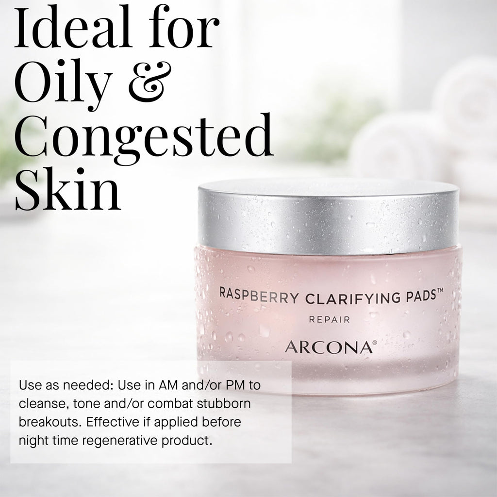 ARCONA Raspberry Clarifying Pads - Pore Cleansing & Oil Control, 45 Pads, USA-Made
