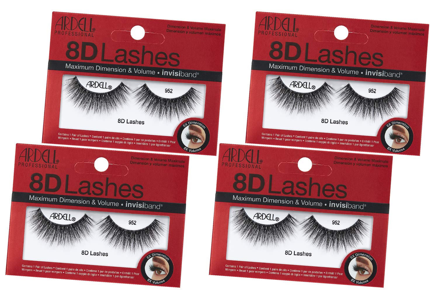 Ardell 8D Lashes 952 – 4-Pack | Dramatic Volume Strip Lashes with InvisiBand