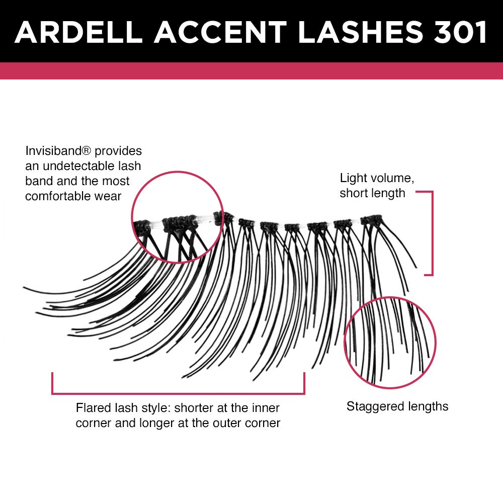 Ardell Accent Half Lashes 301 – Natural Cat Eye Wispy Lashes (4 Pack)
