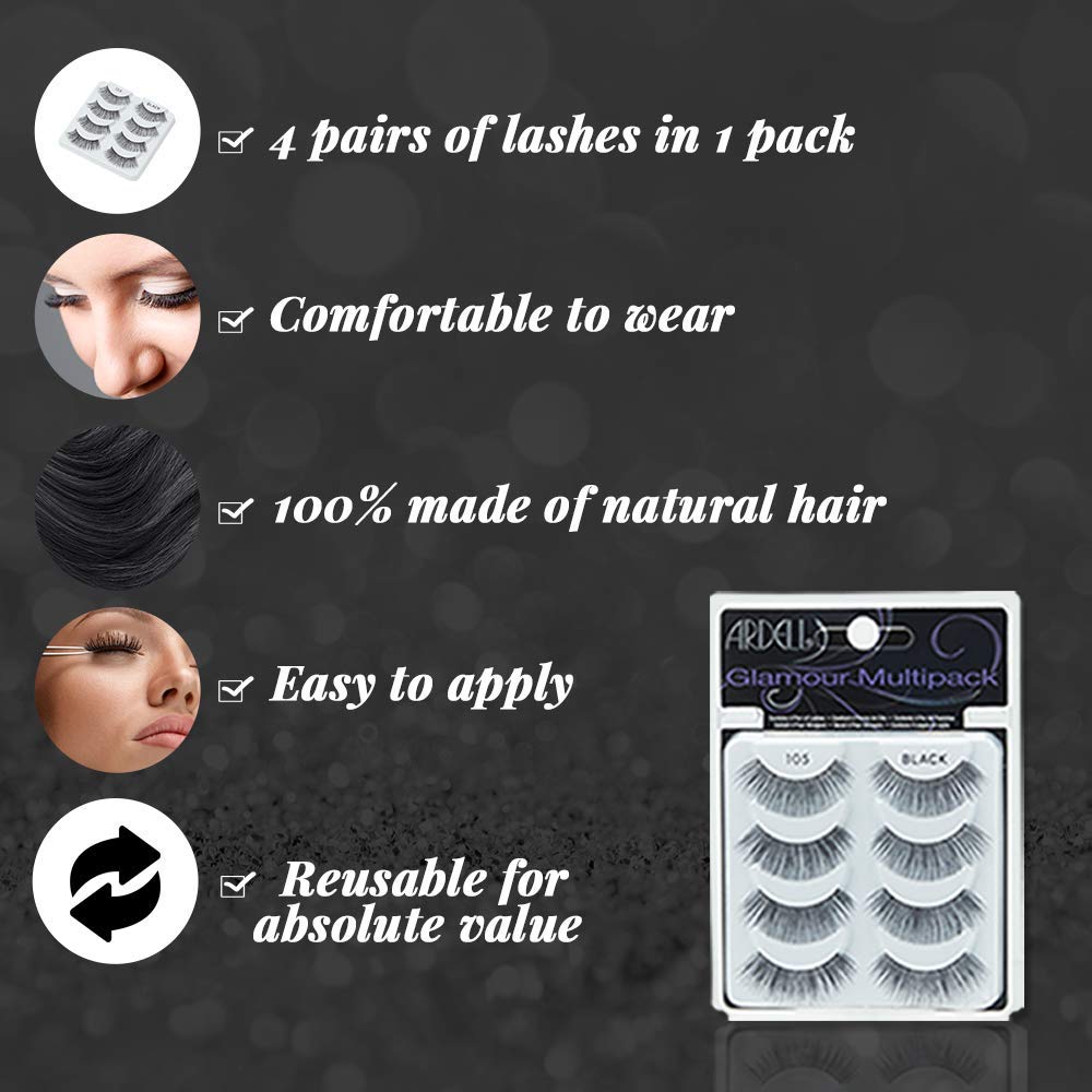 Ardell Glamour 105 False Lashes Multipack – 4 Pairs, Dramatic Volume