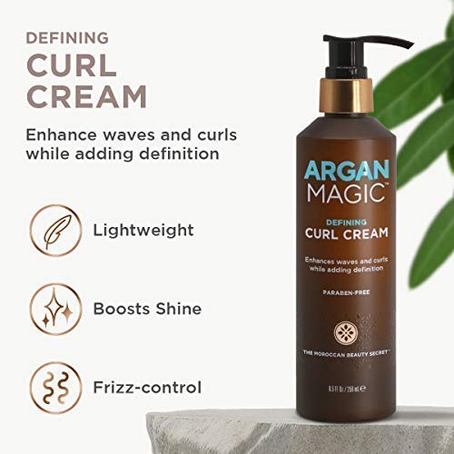 Argan Magic Defining Curl Cream & Hair Oil Combo Pack – Defines Curls, Adds Shine | Made in USA | Paraben Free