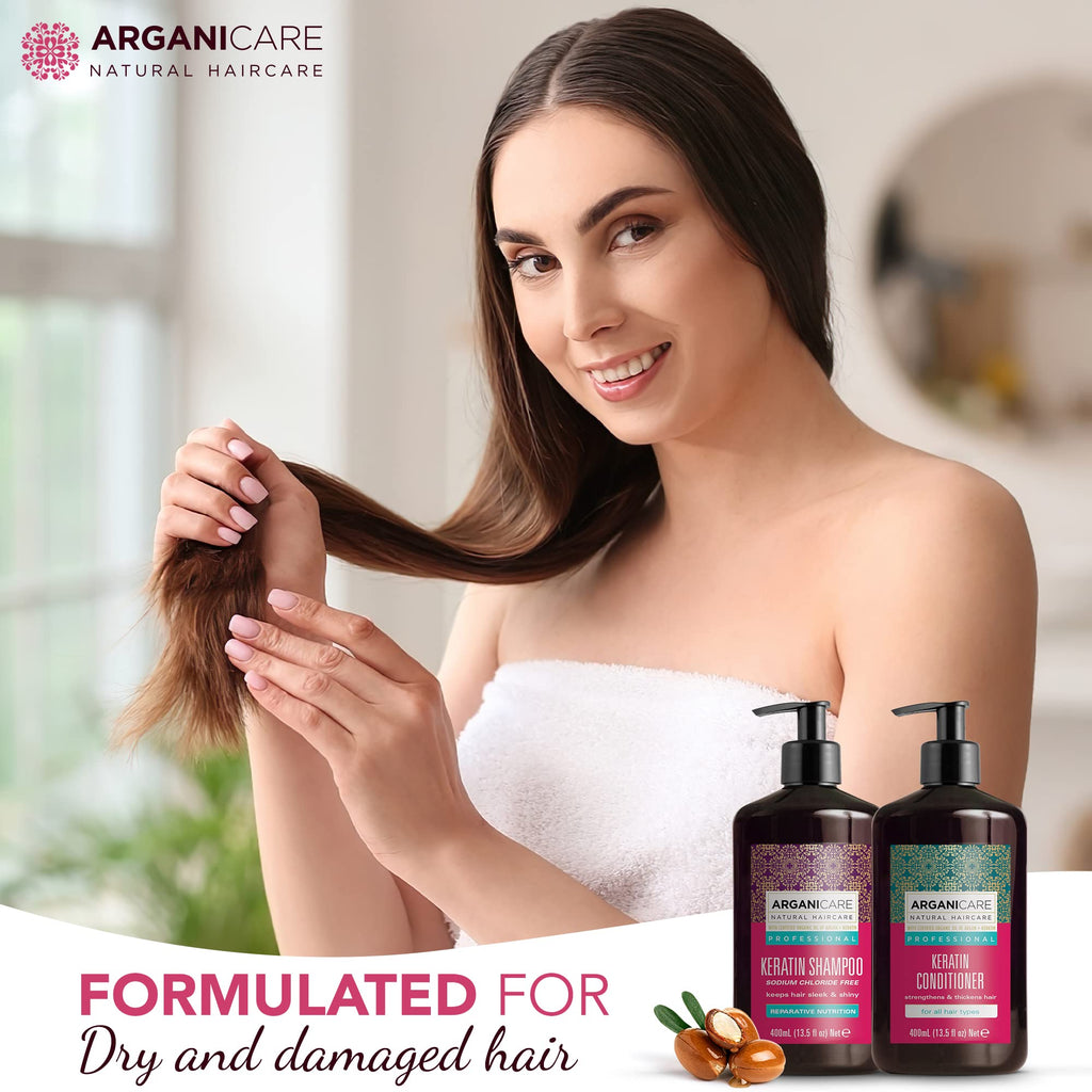 Arganicare Keratin Shampoo & Conditioner Set – Thickening, Strengthening, Organic Argan Oil & Shea Moisture | 27 oz