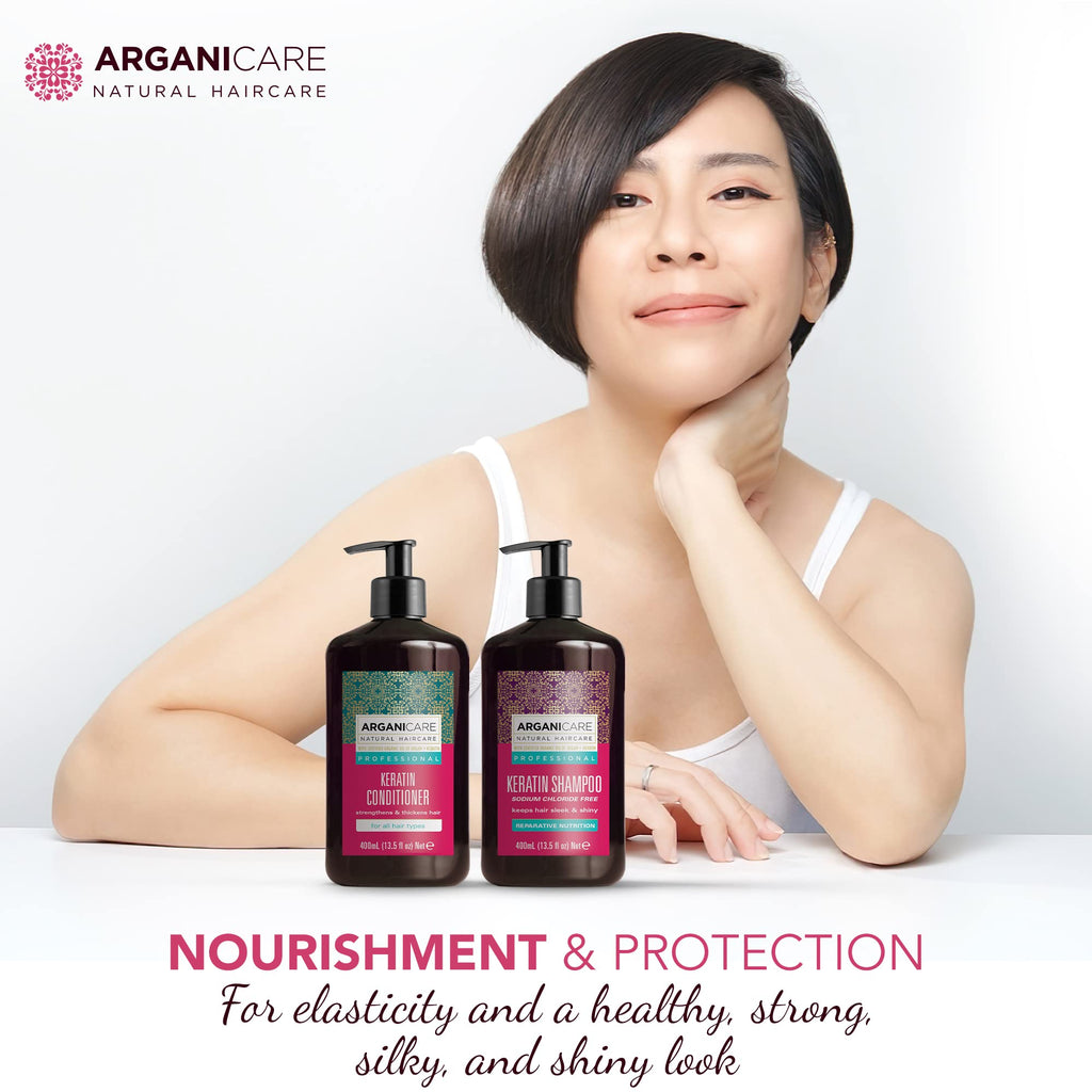 Arganicare Keratin Shampoo & Conditioner Set – Thickening, Strengthening, Organic Argan Oil & Shea Moisture | 27 oz
