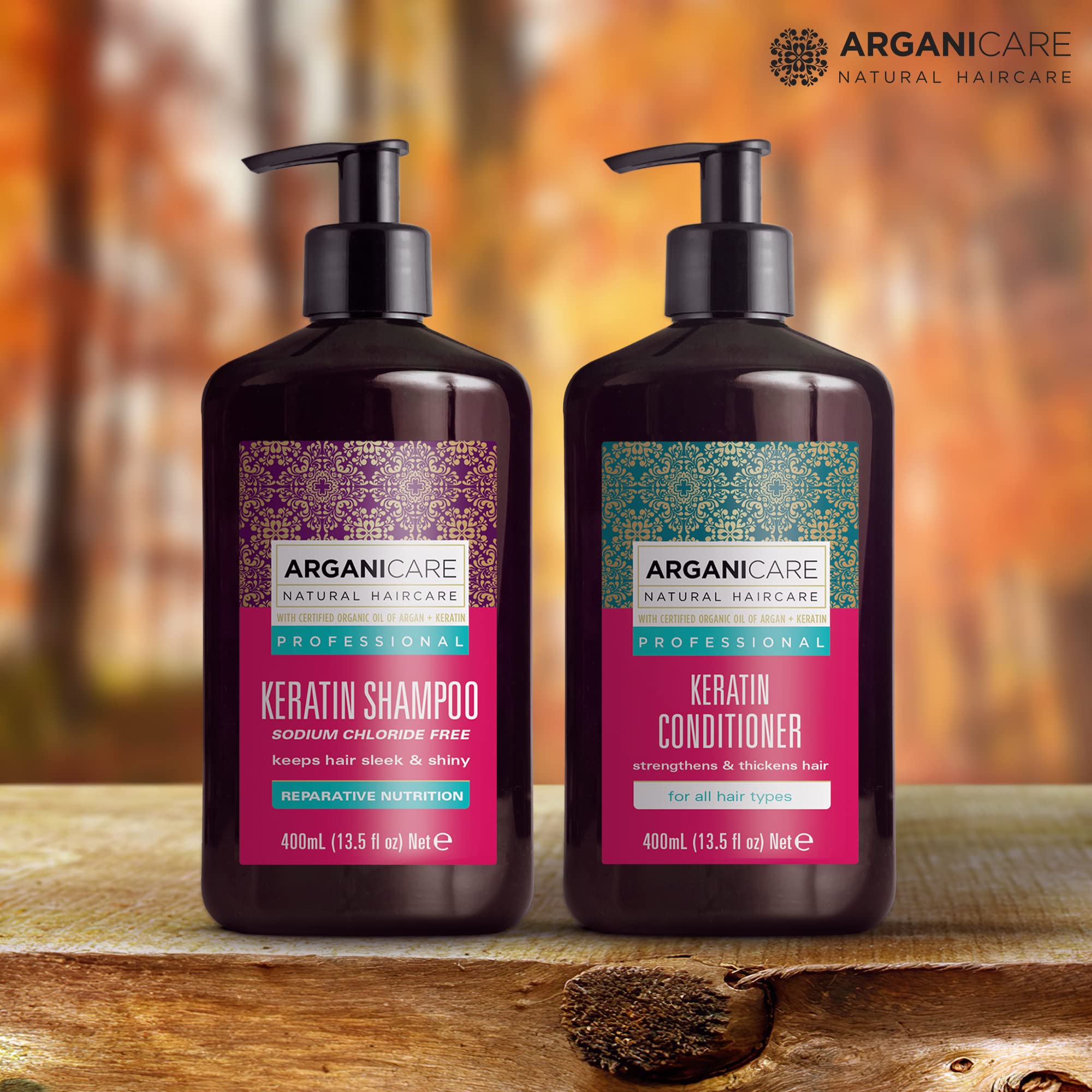 Arganicare Keratin Shampoo & Conditioner Set – Thickening, Strengthening, Organic Argan Oil & Shea Moisture | 27 oz