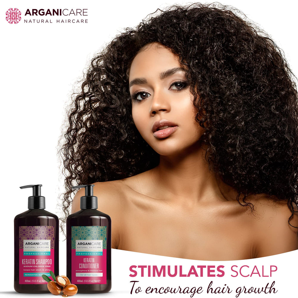 Arganicare Keratin Shampoo & Conditioner Set – Thickening, Strengthening, Organic Argan Oil & Shea Moisture | 27 oz