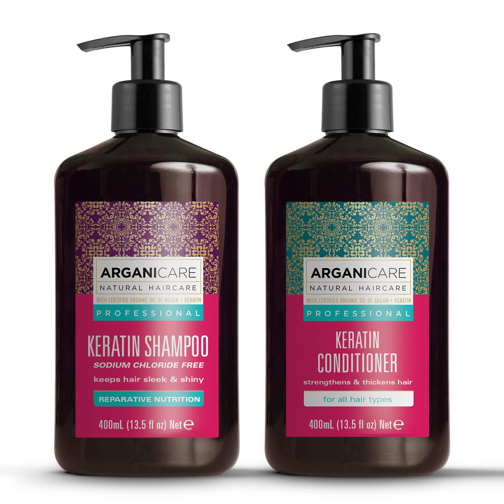 Arganicare Keratin Shampoo & Conditioner Set – Thickening, Strengthening, Organic Argan Oil & Shea Moisture | 27 oz