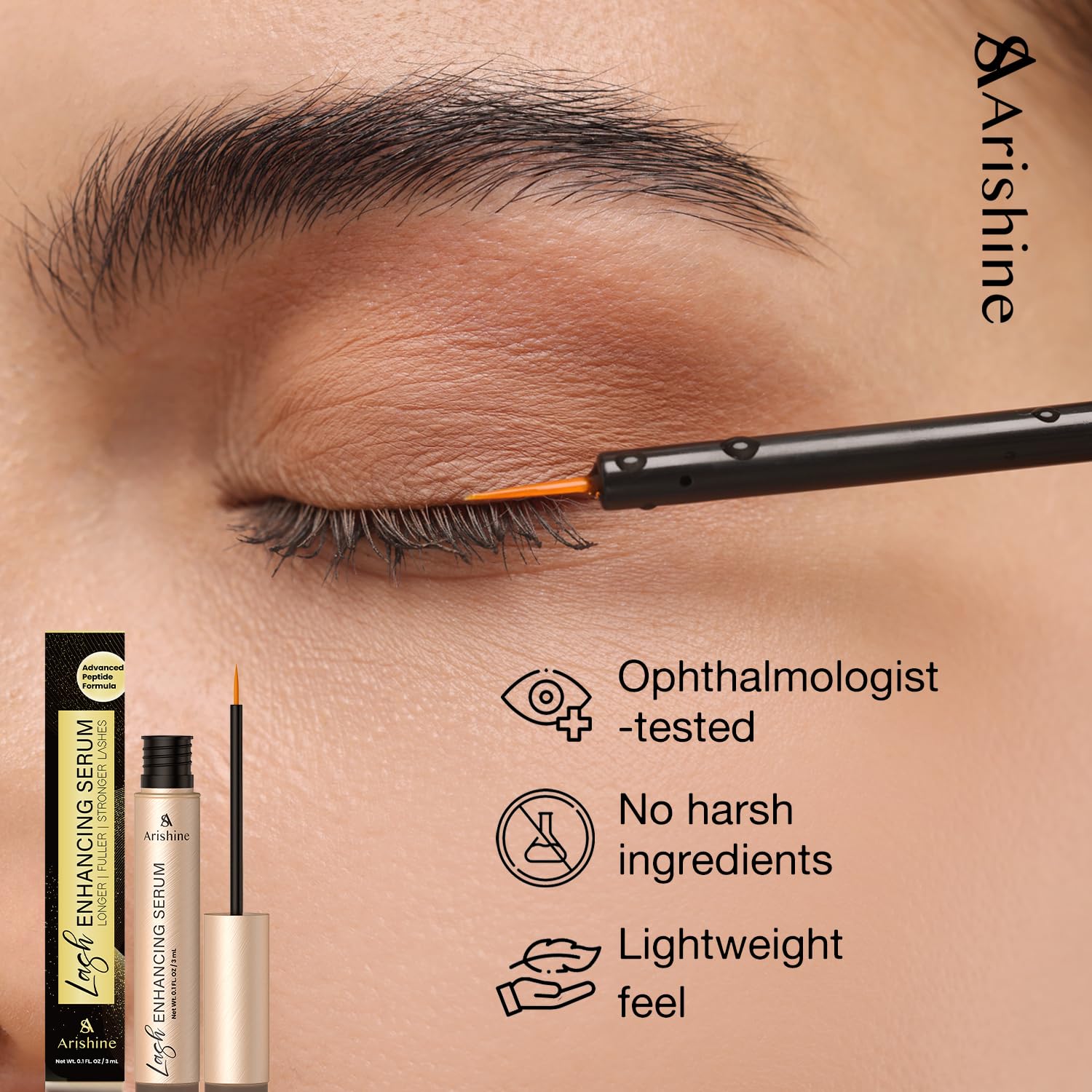 Arishine Eyelash Growth Serum – Lash & Brow Enhancer with Peptides, Ginseng & Amino Acids | 3 mL