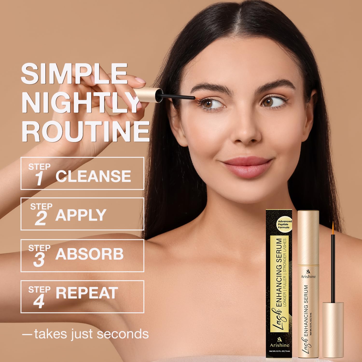 Arishine Eyelash Growth Serum – Lash & Brow Enhancer with Peptides, Ginseng & Amino Acids | 3 mL