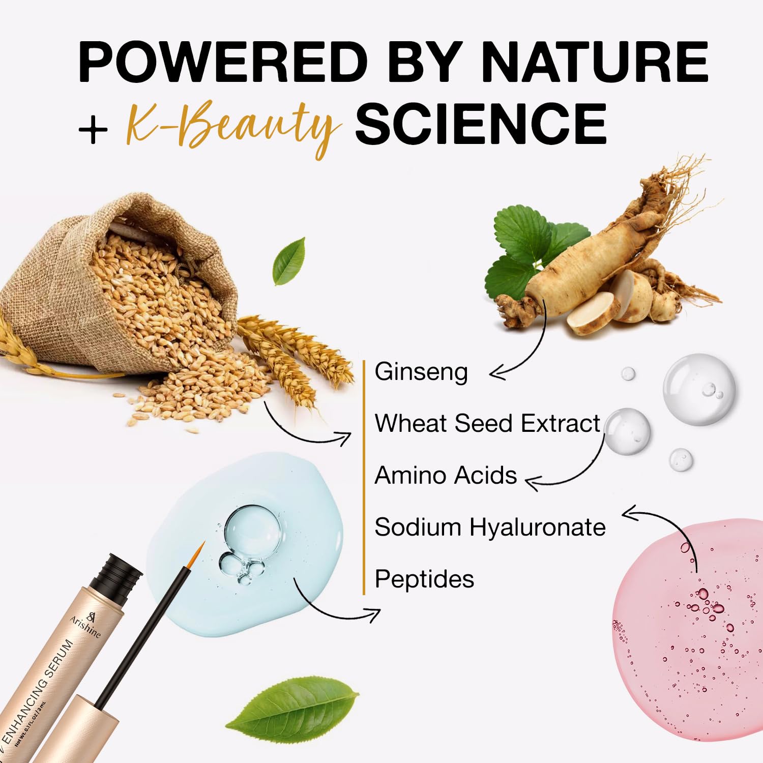 Arishine Eyelash Growth Serum – Lash & Brow Enhancer with Peptides, Ginseng & Amino Acids | 3 mL