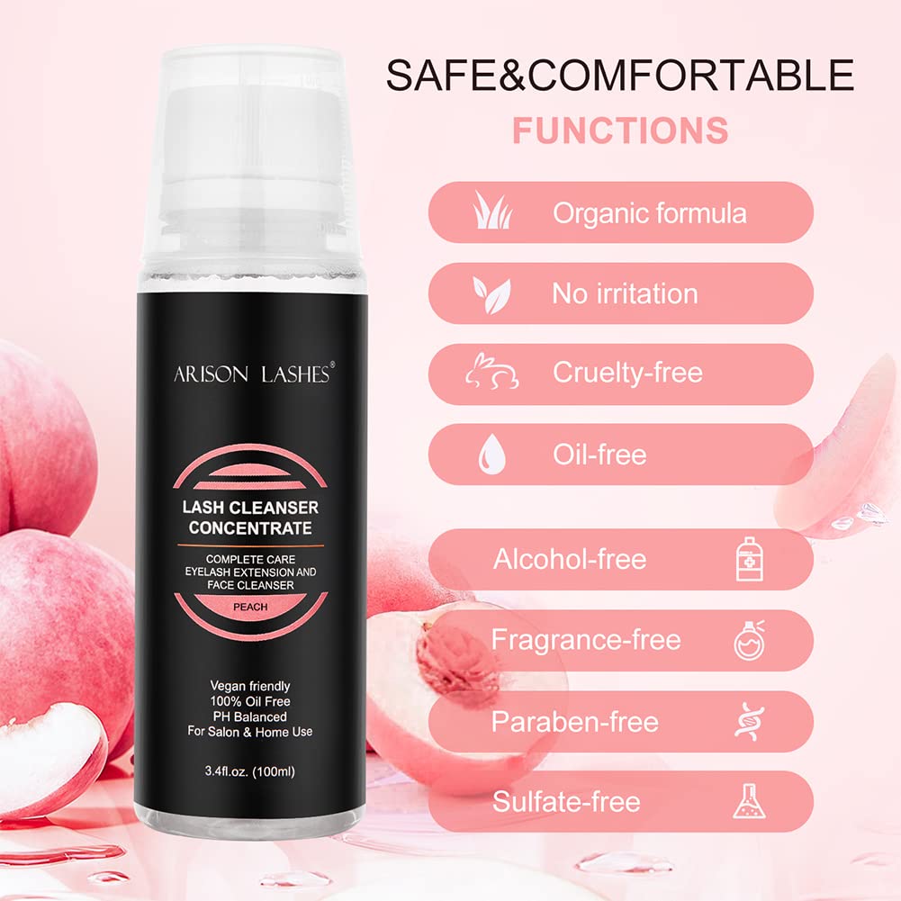 ARISON LASHES Eyelash Cleanser Concentrate 100ml – DIY Lash Shampoo for Extensions (Peach) – Makes 20 x 60ml bottles