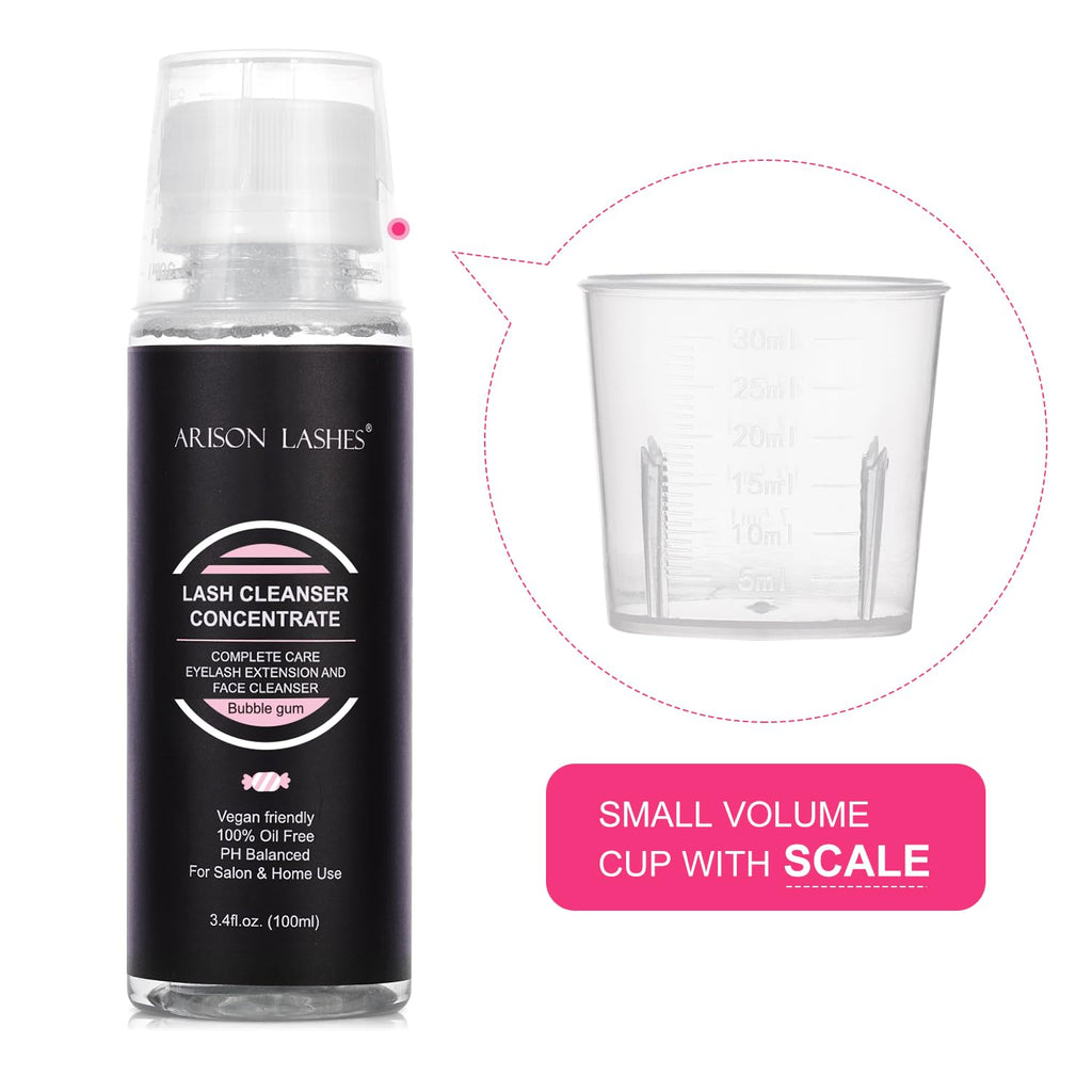 ARISON LASHES Eyelash Cleanser Concentrate 100ml – Gentle Foaming Lash Extensions Shampoo for Salon-Home Care (Bubble Gum)