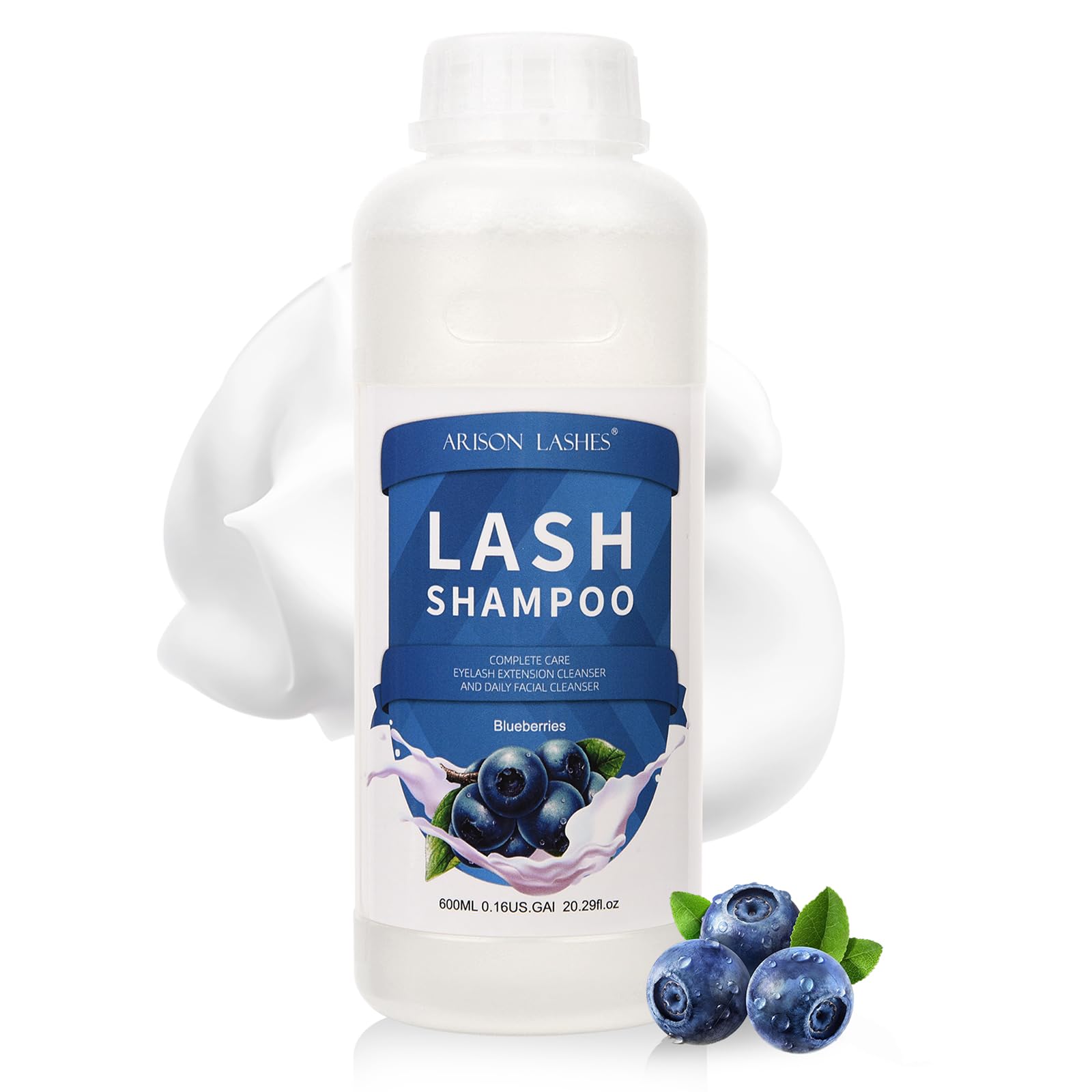 ARISON LASHES Eyelash Extension Shampoo 600ml – Paraben & Sulfate Free, Blueberry