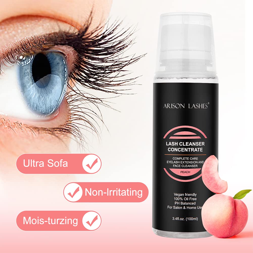 ARISON LASHES Eyelash Cleanser Concentrate 100ml – DIY Lash Shampoo for Extensions (Peach) – Makes 20 x 60ml bottles