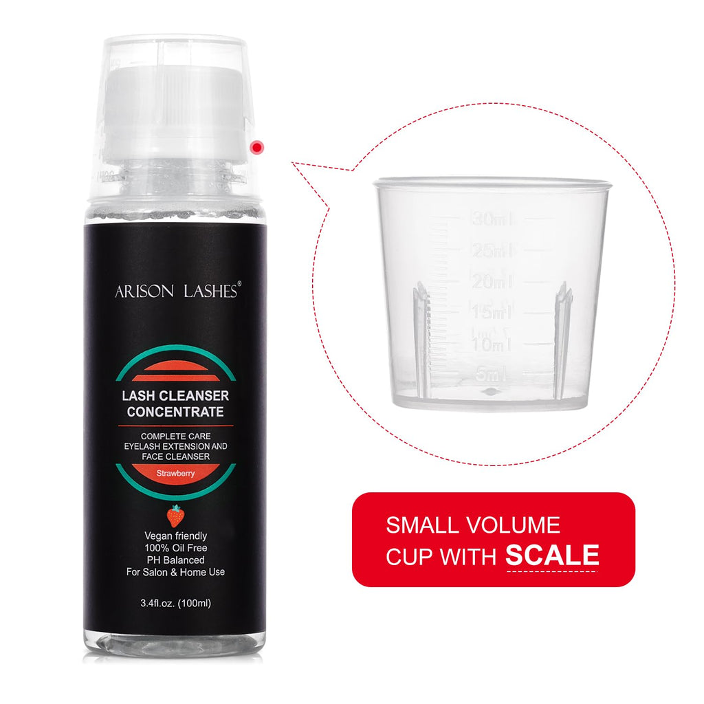 ARISON LASHES Eyelash Cleanser Concentrate 100ml – Foaming Lash Shampoo for Extensions (Strawberry)