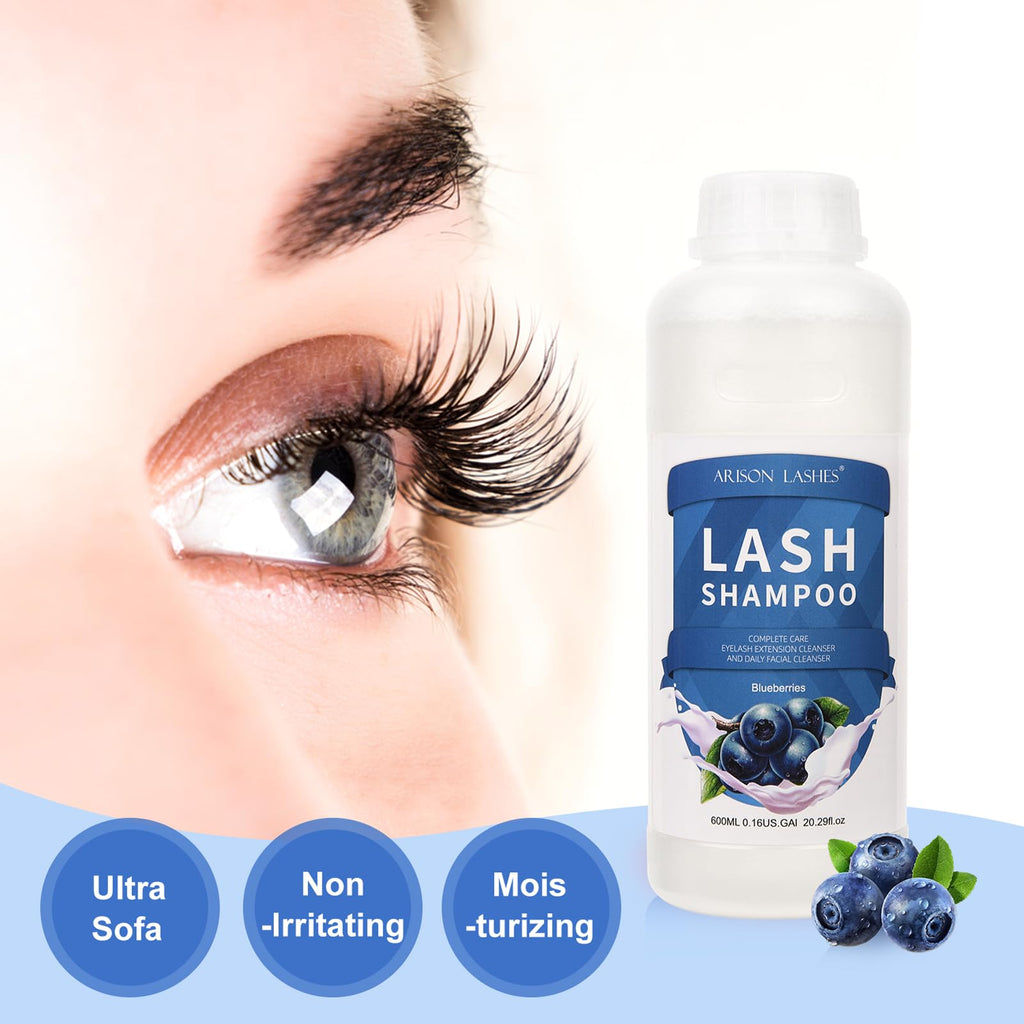 ARISON LASHES Eyelash Extension Shampoo 600ml – Paraben & Sulfate Free, Blueberry