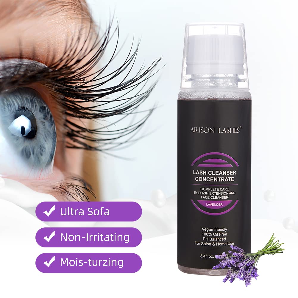 ARISON LASHES Eyelash Cleanser Concentrate 100ml – Lavender Foaming Lash Shampoo for Extensions