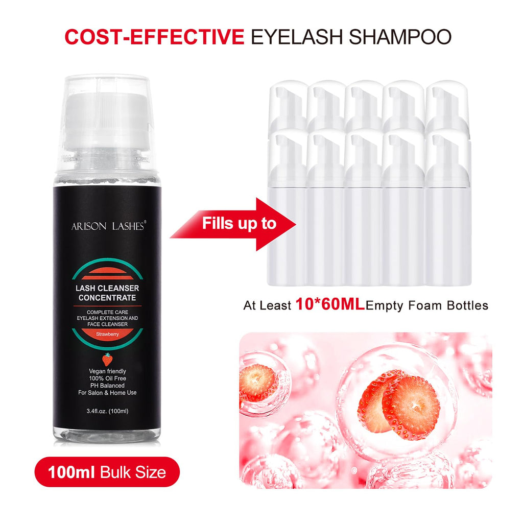 ARISON LASHES Eyelash Cleanser Concentrate 100ml – Foaming Lash Shampoo for Extensions (Strawberry)