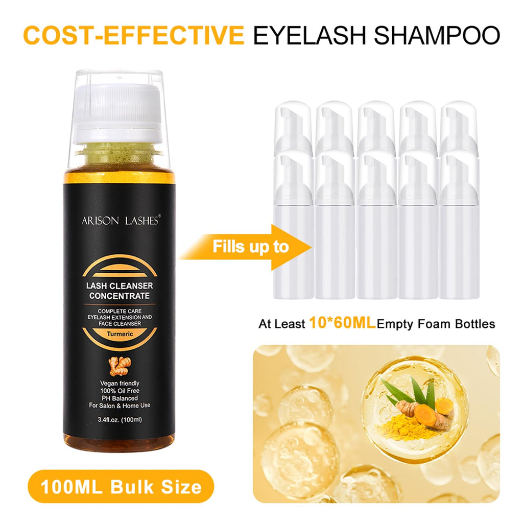 ARISON LASHES Turmeric Shampoo Concentrate 100ml – Lash Extensions Care, Dilute to Create 20x60ml Bottles