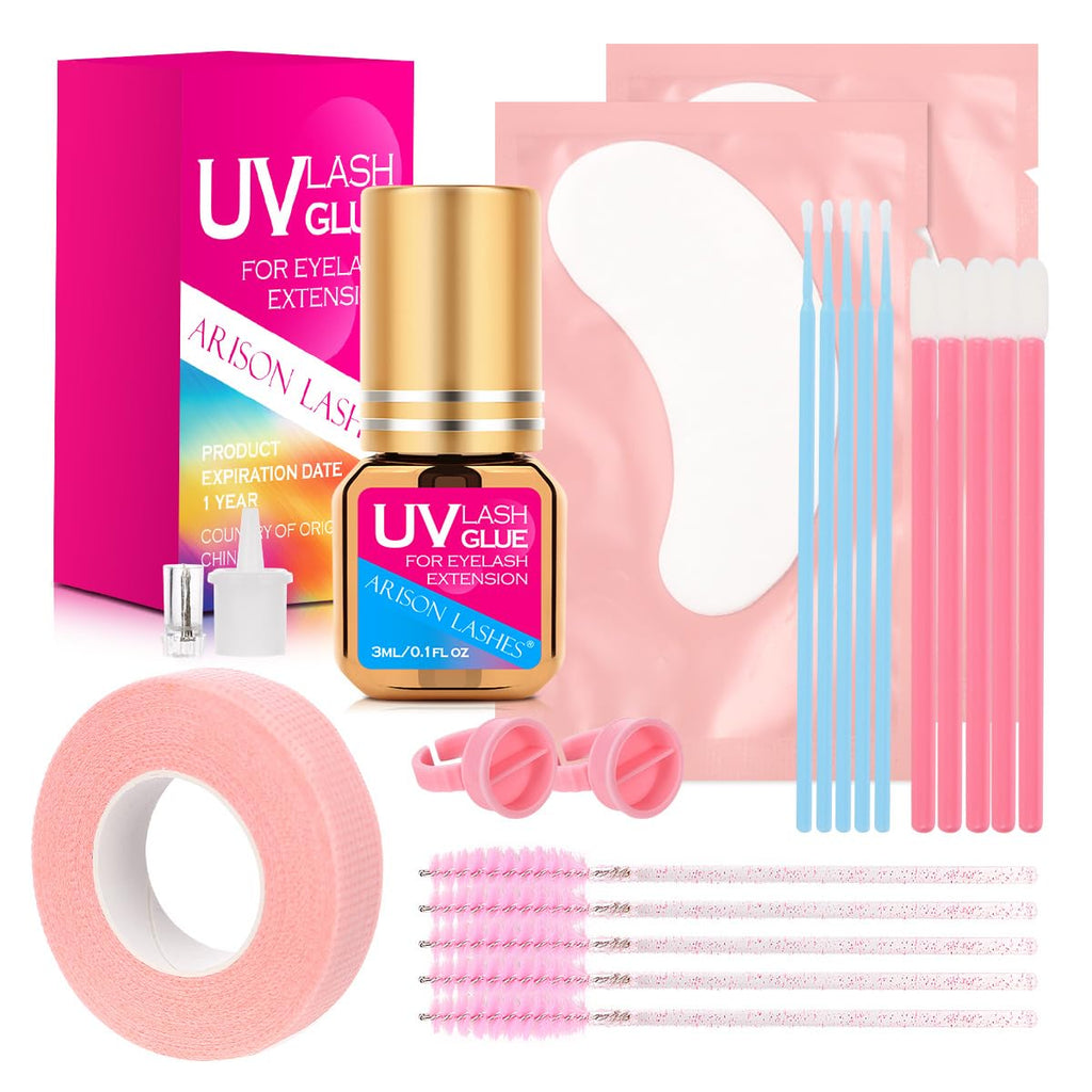 ARISON LASHES UV Lash Glue Kit—0.5–1s Cure, Waterproof, Pro-Use (3ml, Blue)