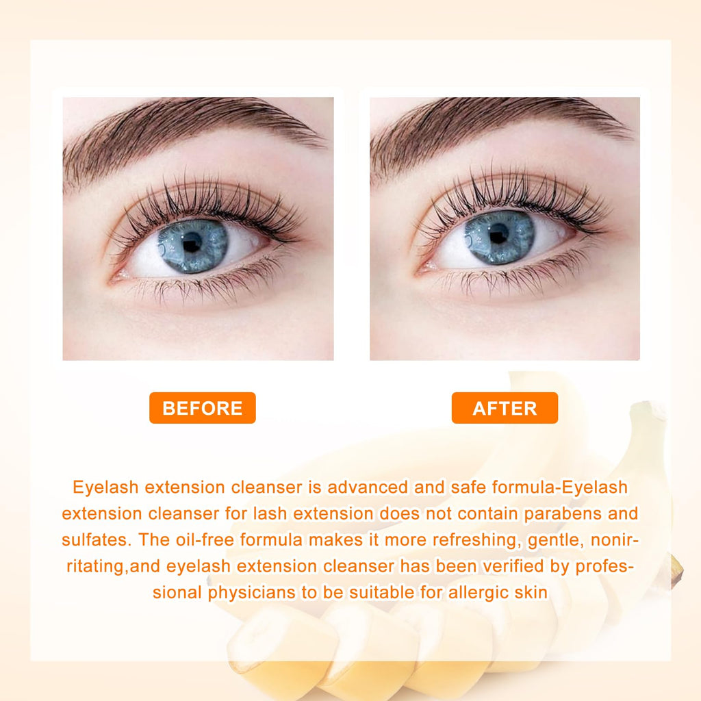 Arison Lashes Eyelash Extension Shampoo 600ml – Banana Foaming Cleanser for Extensions & Natural Lashes (Oil-Free, Paraben & Sulfate Free) – Professional & Self-Use