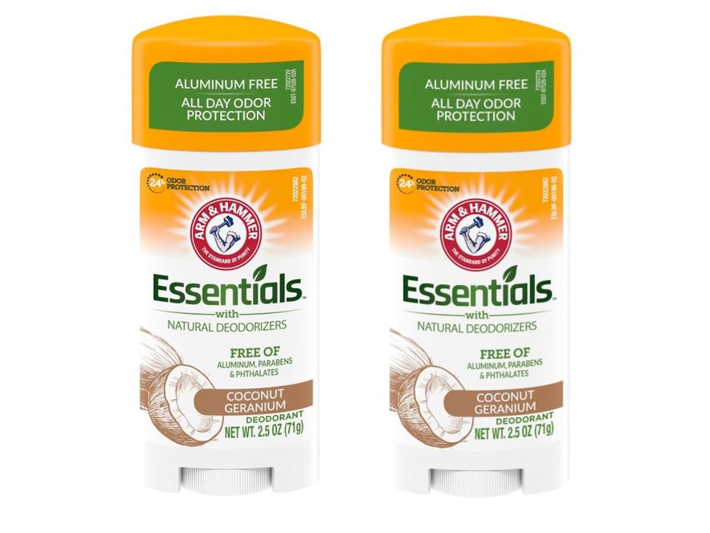 ARM & HAMMER Essentials Deodorant Coconut Geranium – Aluminum-Free, Paraben-Free, Phthalate-Free, 2.5 oz (Pack of 3)