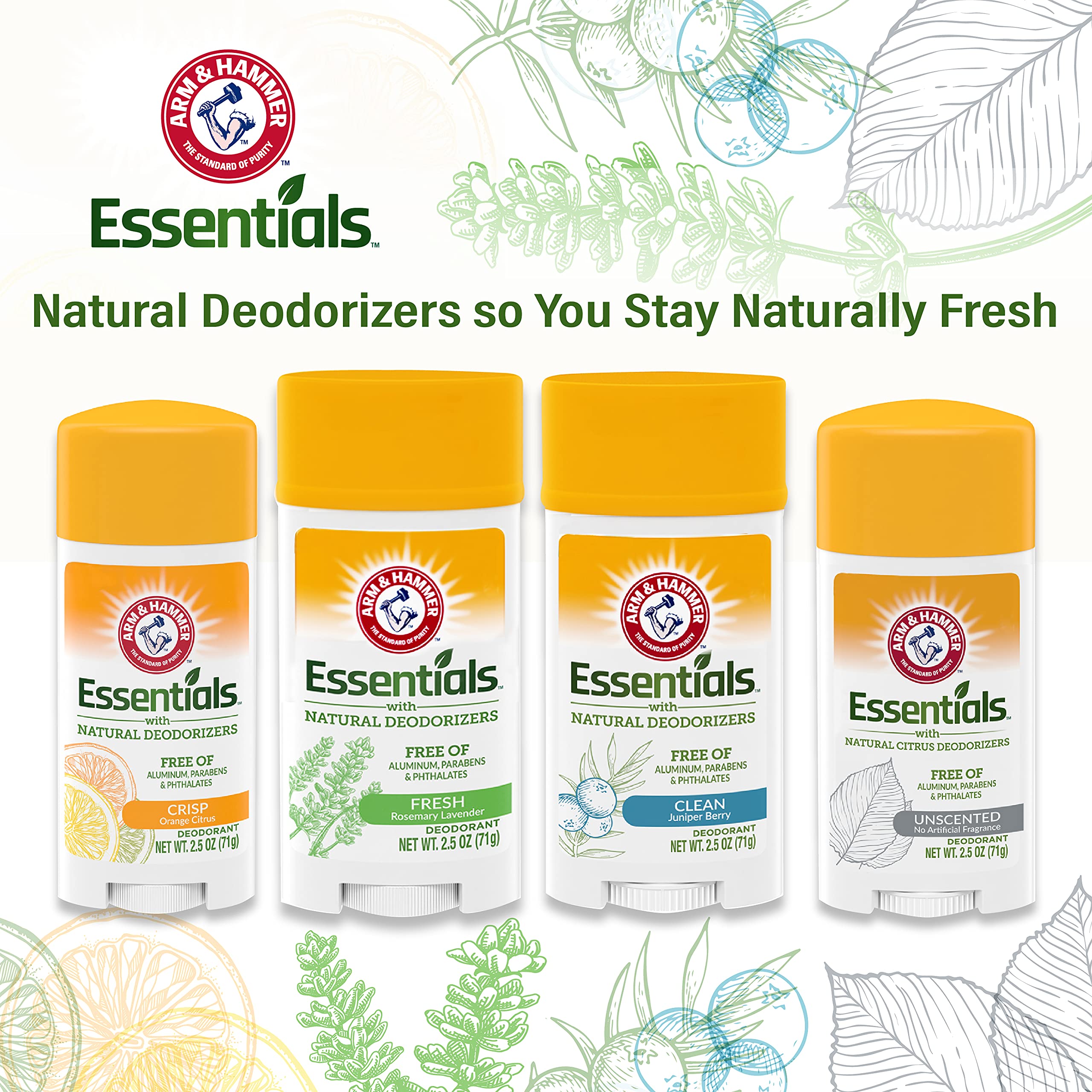 Arm & Hammer Essentials Natural Deodorant Unscented 2.50 oz (Pack of 8)