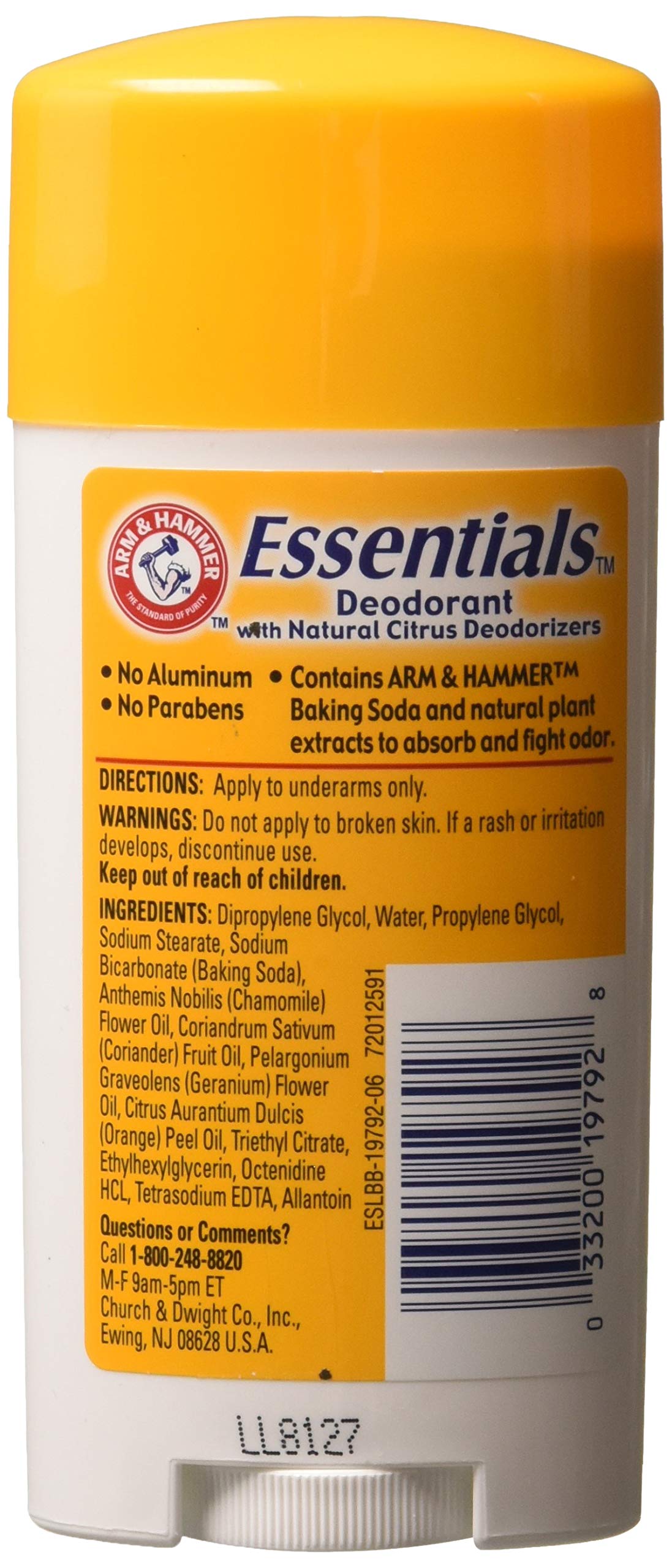 ARM & HAMMER Essentials Natural Deodorant Unscented 2.50 oz Pack of 10