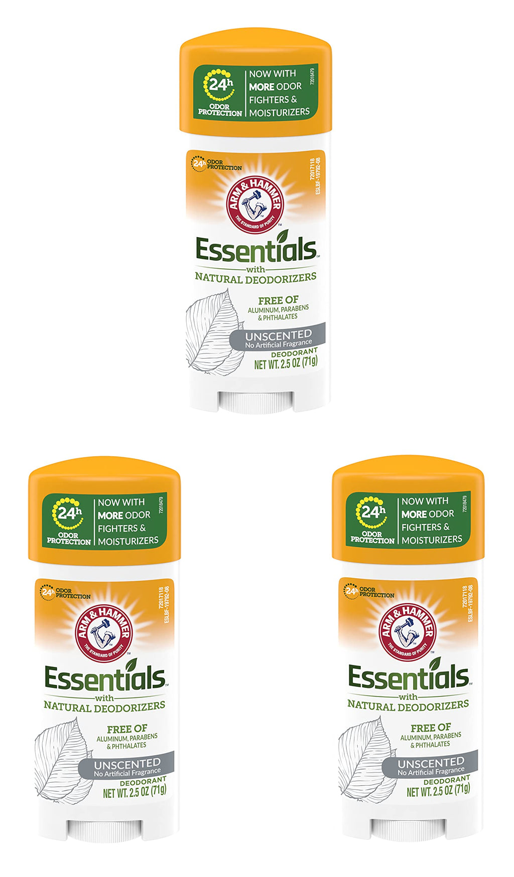 Arm & Hammer Essentials Unscented Deodorant – Aluminum-Free, 2.5 oz (73 ml) 3 Pack