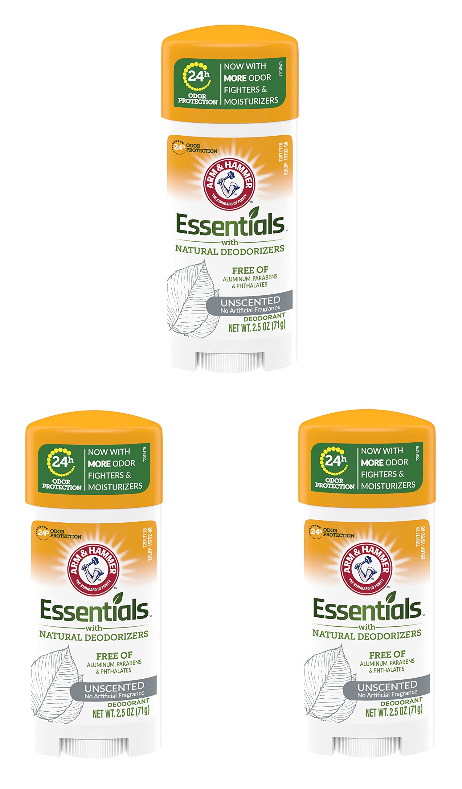 Arm & Hammer Essentials Unscented Deodorant – Aluminum-Free, 2.5 oz (73 ml) 3 Pack