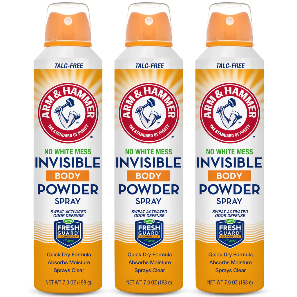 Arm & Hammer Invisible Body Powder Spray – Talc-Free, Clear Odor & Sweat Control (7 oz, 3 Pack)