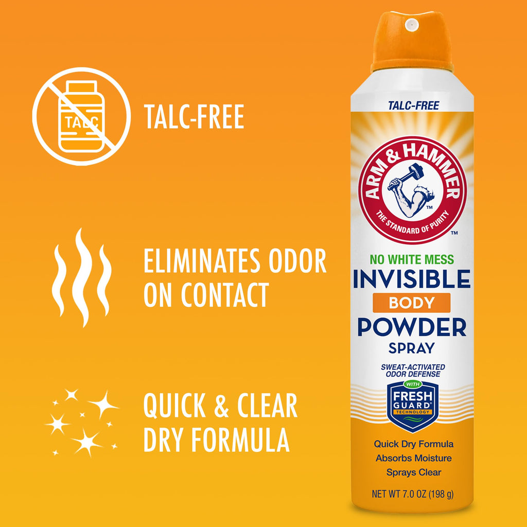 Arm & Hammer Invisible Body Powder Spray – Talc-Free, Clear Odor & Sweat Control (7 oz, 3 Pack)