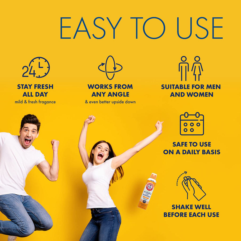 Arm & Hammer Invisible Body Powder Spray – Talc-Free, Clear Odor & Sweat Control (7 oz, 3 Pack)
