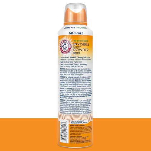 Arm & Hammer Invisible Body Powder Spray – Talc-Free, Clear Odor & Sweat Control (7 oz, 3 Pack)