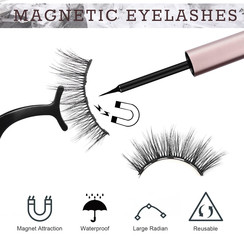 AROIC 20 Kinds of 3D 5D Magnetic Eyelash Kit – 20 Pairs, Glue & 2 Tweezers, Natural Look