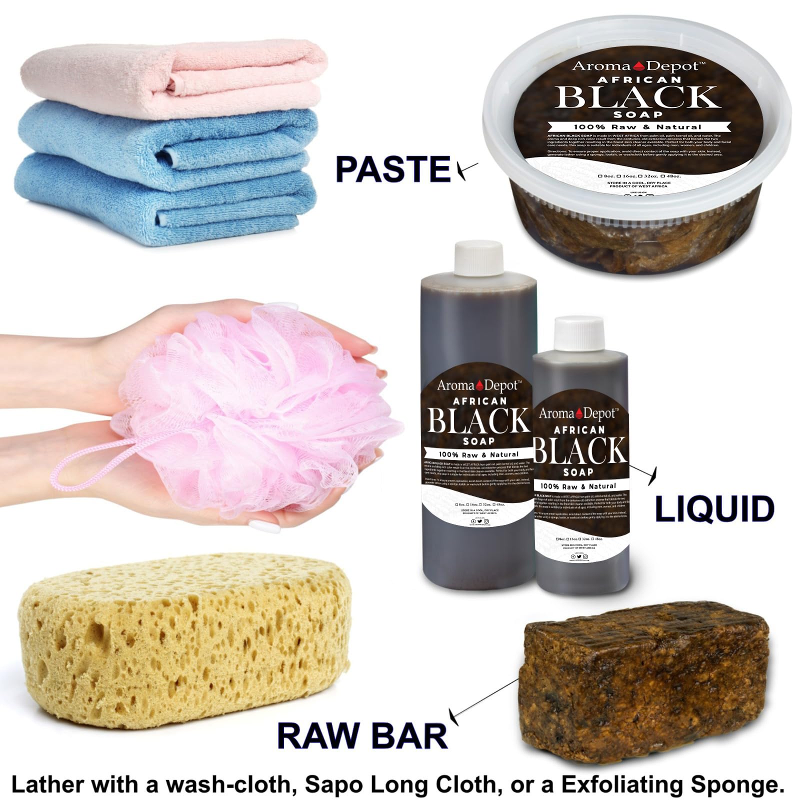 Aroma Depot Raw African Liquid Black Soap – 100% Natural, Handmade from Ghana
