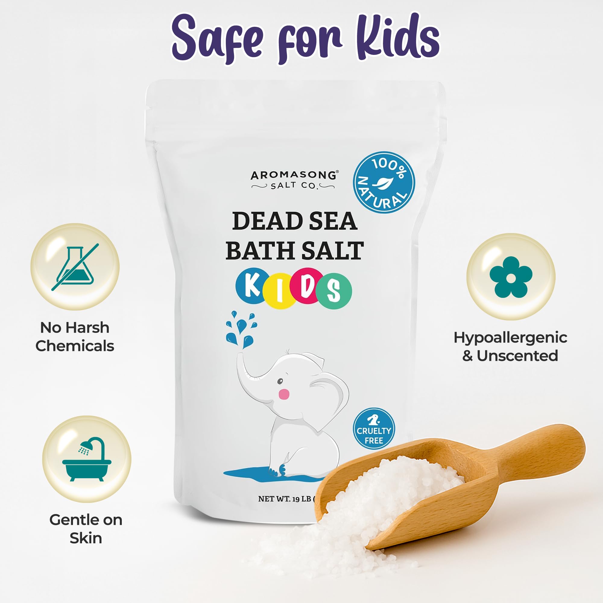 Aromasong Dead Sea Salt for Kids Bath Soak – 19 Lbs Bulk, Fine Grain, 100% Pure & Natural