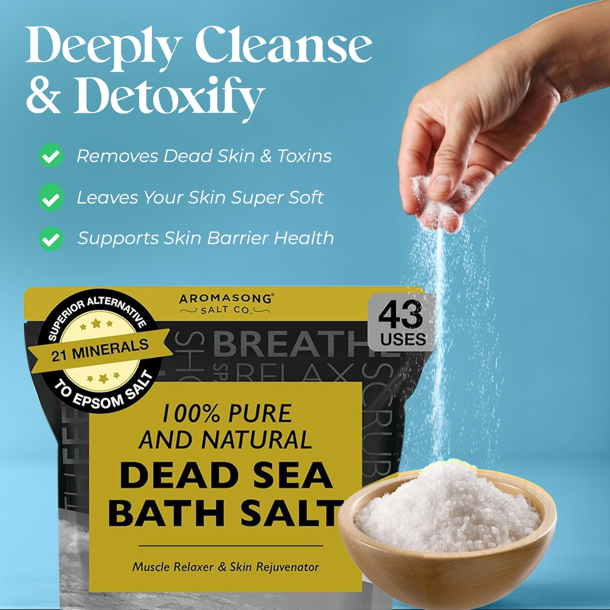Aromasong Dead Sea Bath Salt – Coarse Grain, 19 Lbs, Resealable Bulk Pack