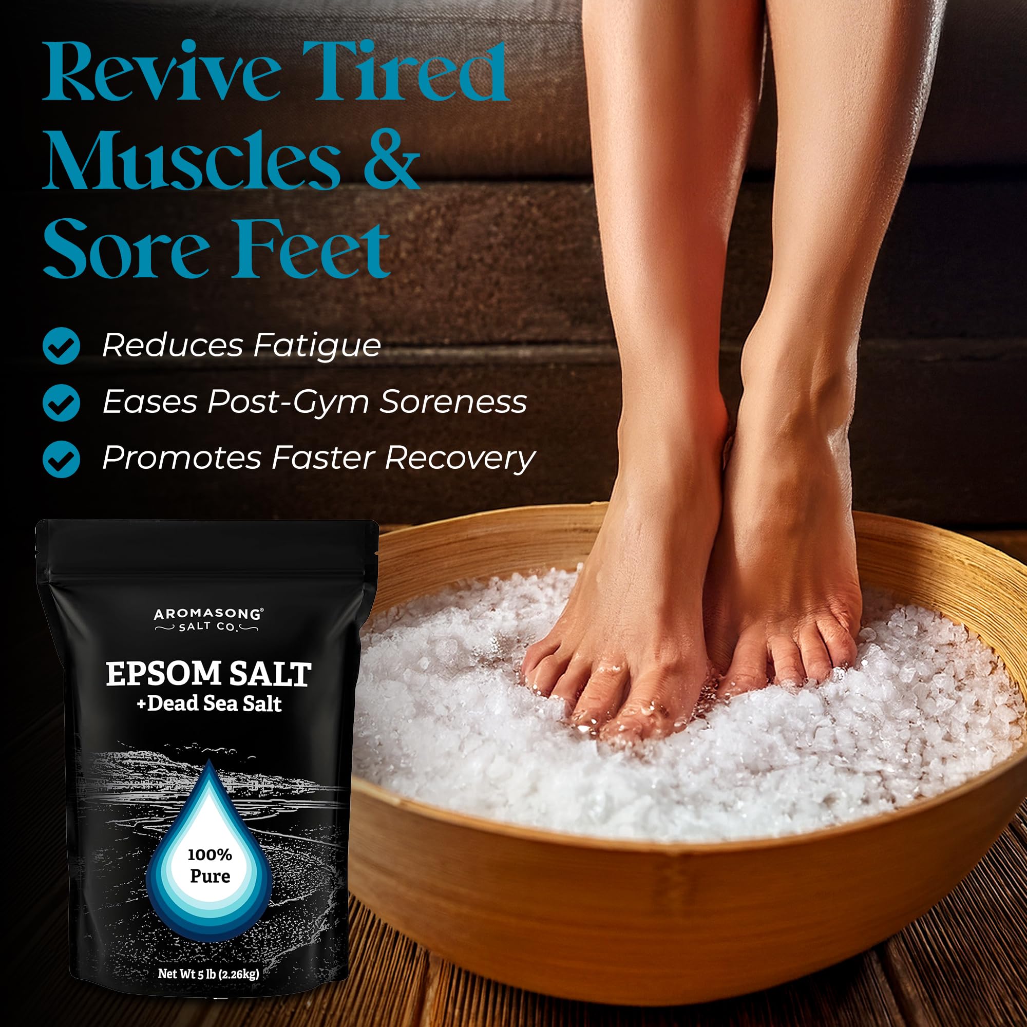 Aromasong Epsom Salt with Dead Sea Salt – 5 lb Bath Salt for Foot & Muscle Soaks
