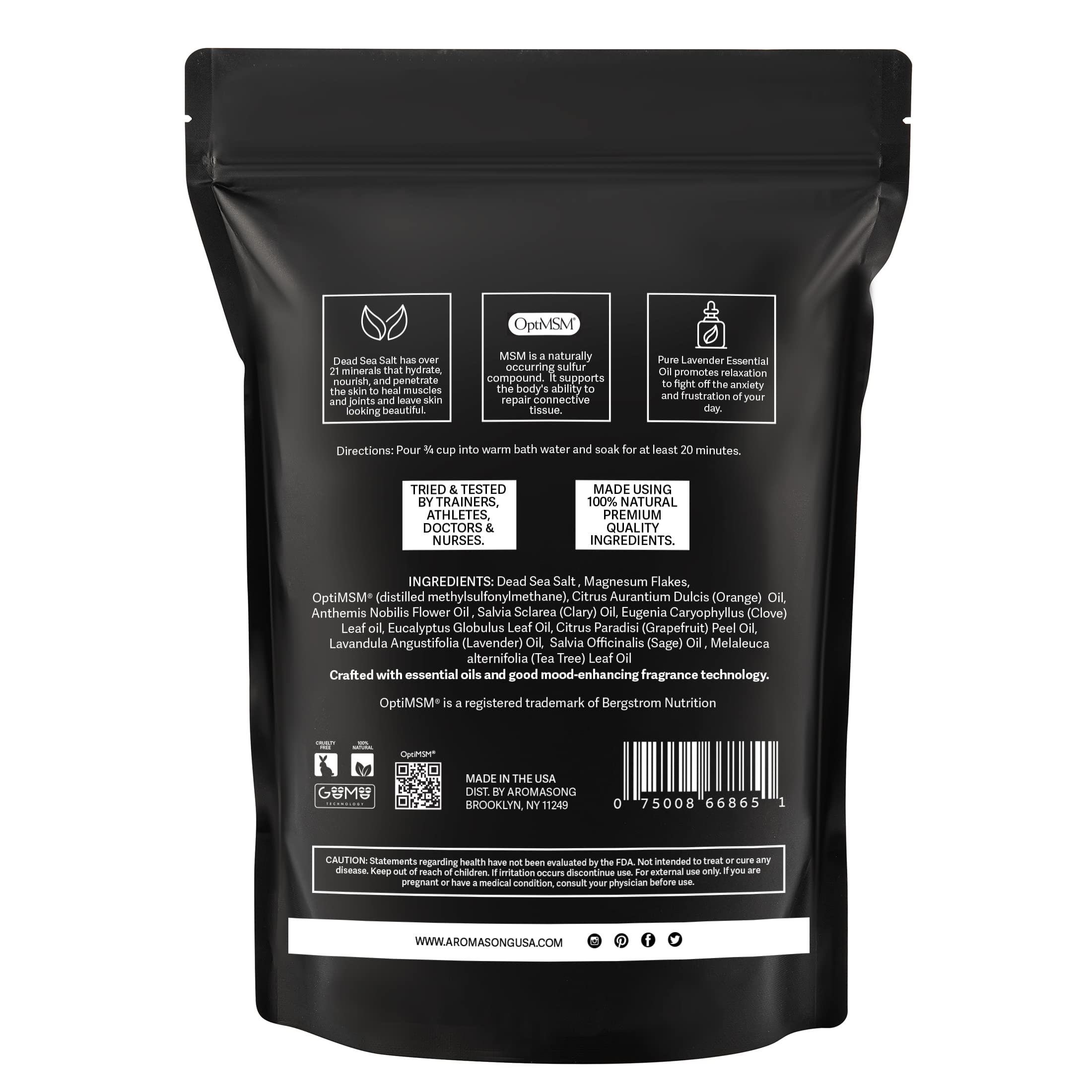 Aromasong Muscle Recovery Bath Soak – Dead Sea Salt, OptiMSM & Magnesium Flakes | Made in USA