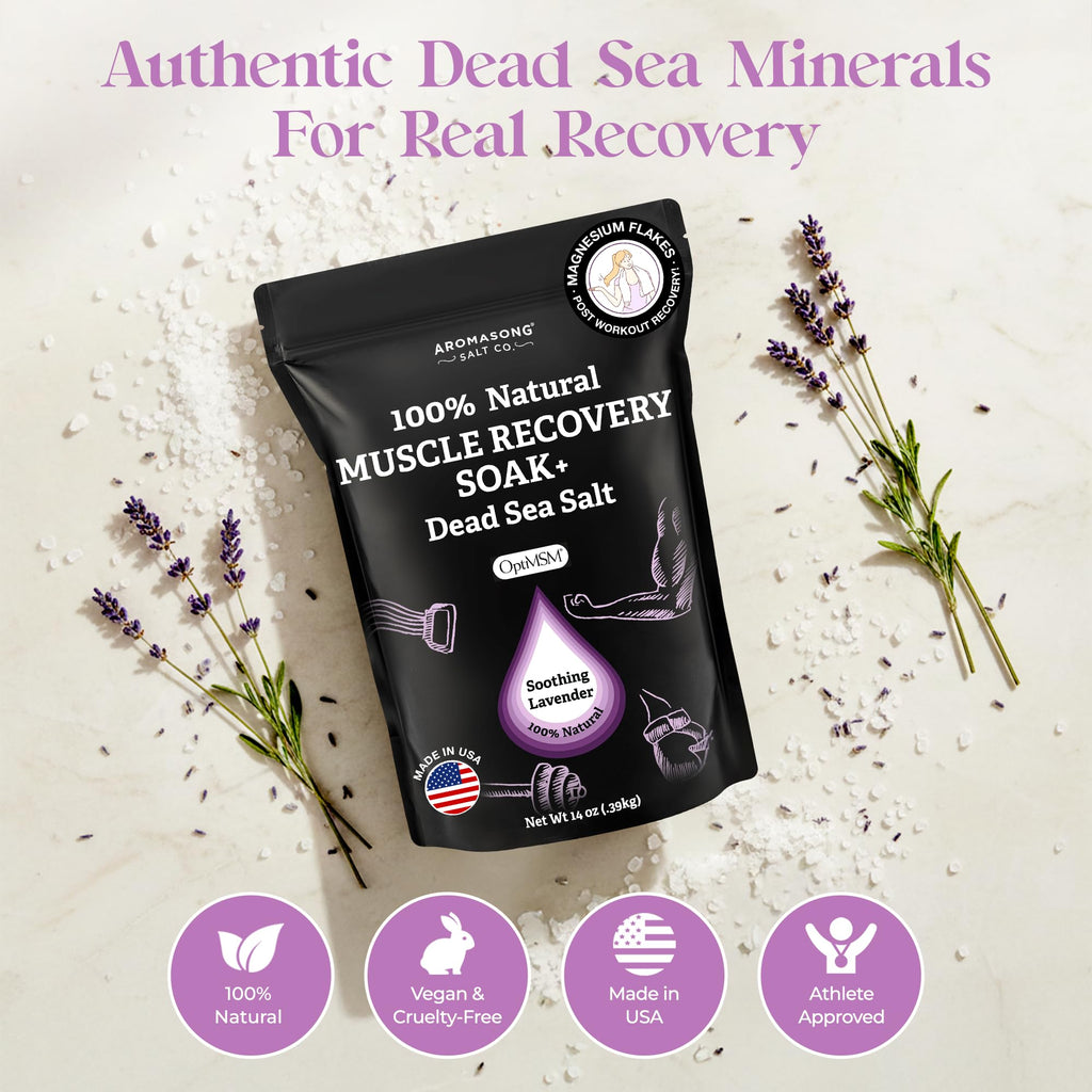 Aromasong Muscle Recovery Bath Soak – Dead Sea Salt, OptiMSM & Magnesium Flakes | Made in USA