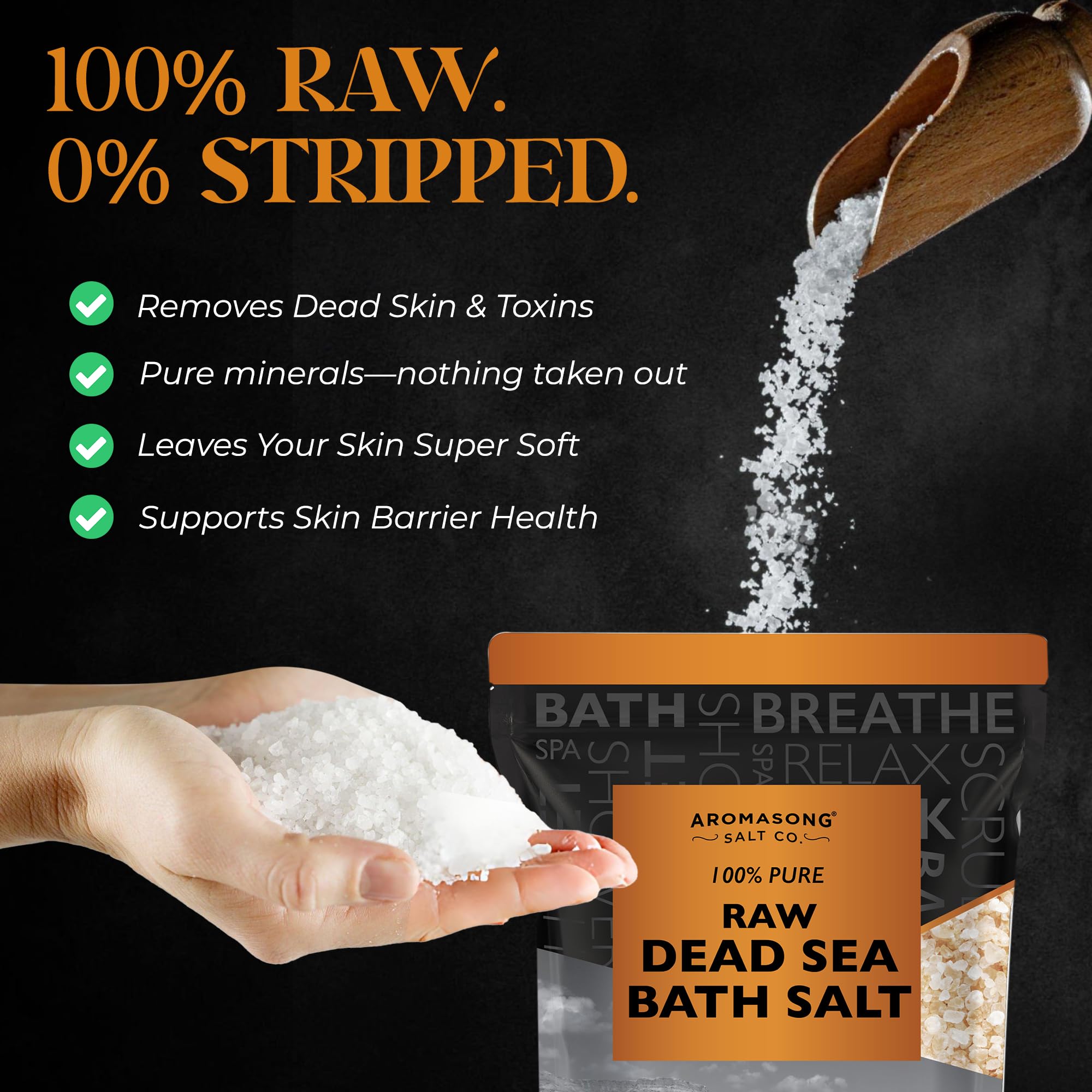 Aromasong Raw Dead Sea Bath Salt – 5 lb, Minimally Cleaned with Dead Sea Mud