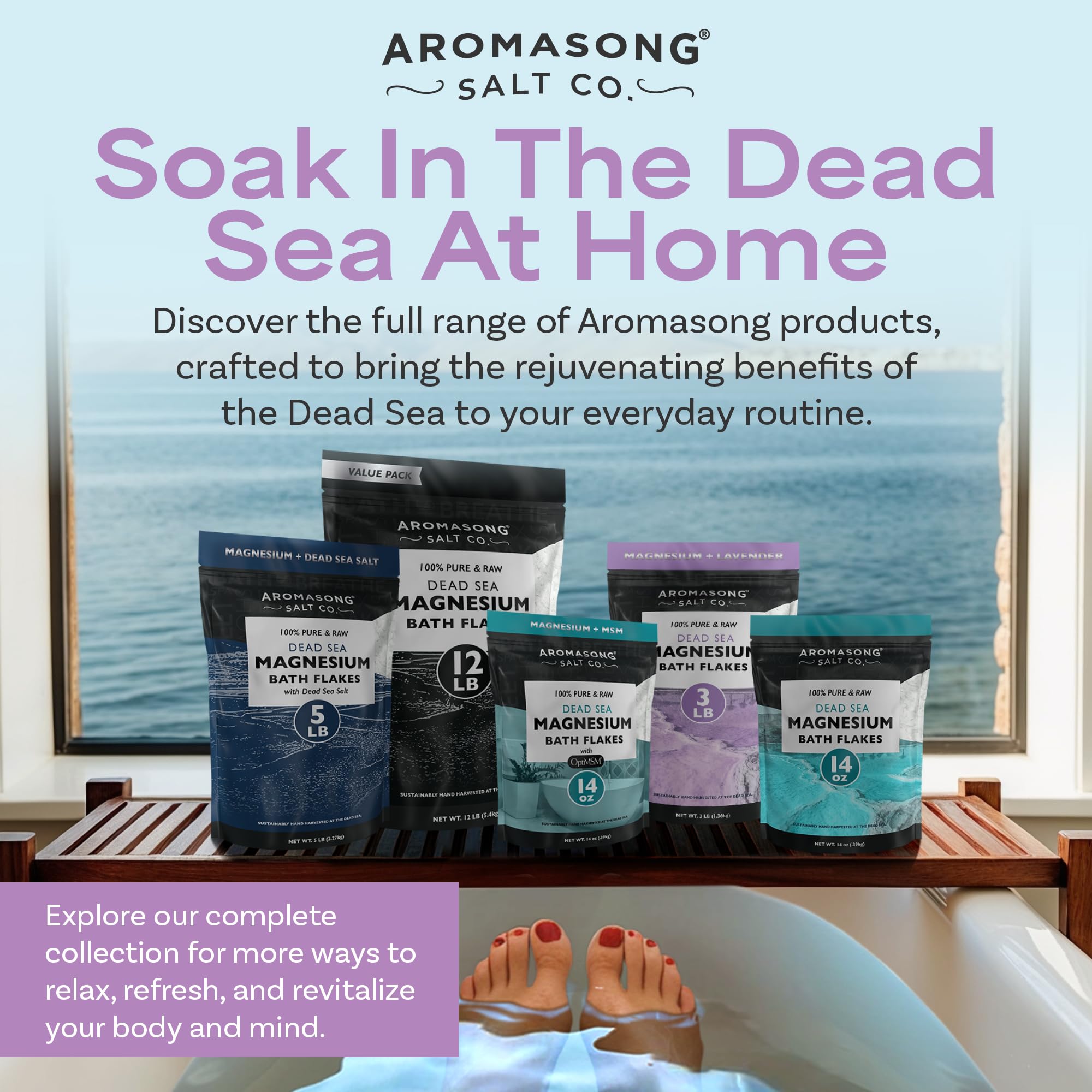 Aromasong RAW Magnesium Bath Flakes with Lavender – 12 lb Bulk Dead Sea MgCl2 Mineral Soak