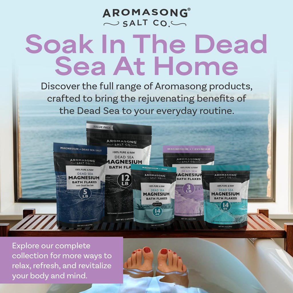 Aromasong RAW Magnesium Bath Flakes with Lavender – 3 lb Dead Sea Magnesium Chloride Mineral Soak