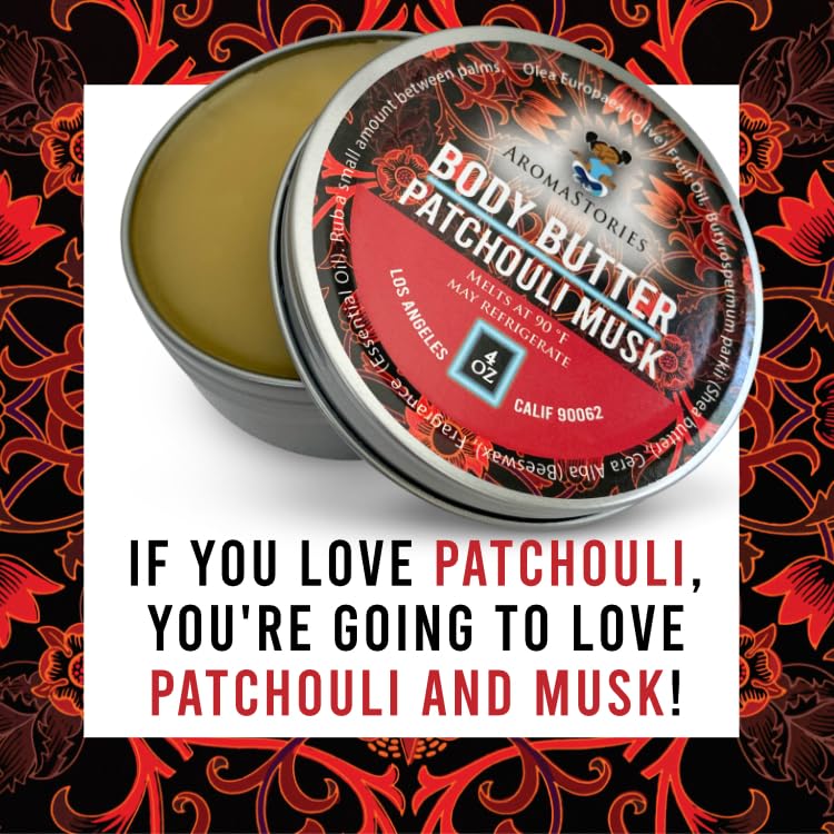 Aromastories Patchouli Musk 4oz Mature & Sensual Body Butter – Rich Shea, Olive Oil & Beeswax Moisturizer
