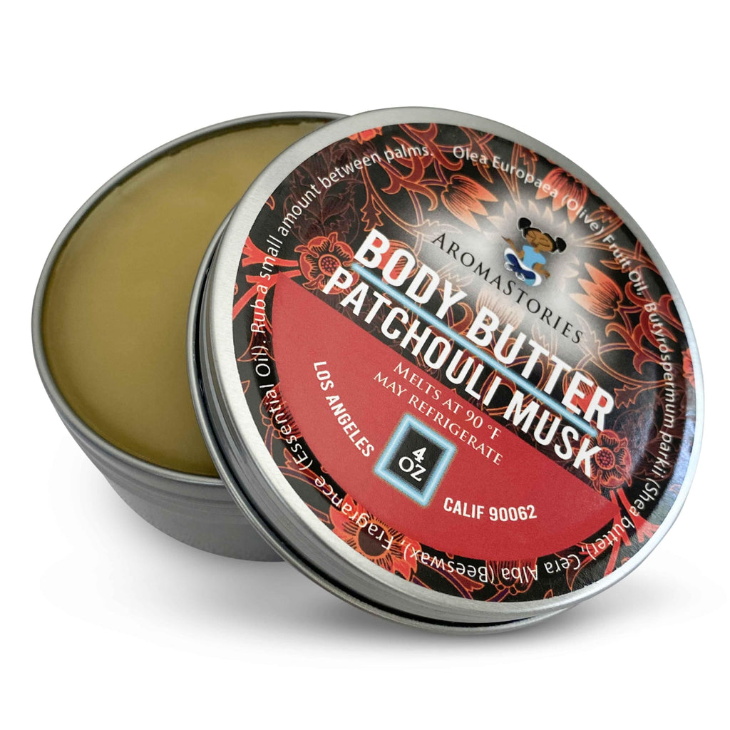 Aromastories Patchouli Musk 4oz Mature & Sensual Body Butter – Rich Shea, Olive Oil & Beeswax Moisturizer