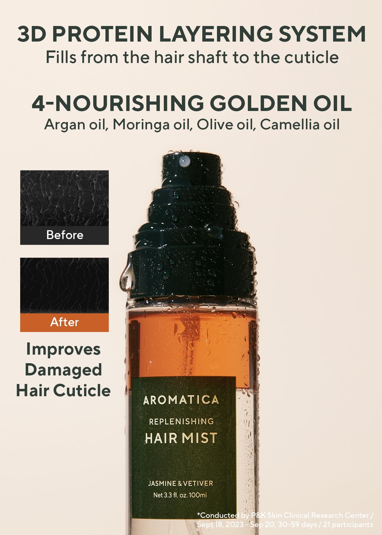 AROMATICA Replenishing Hair Mist Jasmine & Vetiver – 3-in-1 Leave-In, Detangler & Hair Perfume (3.3 fl oz)