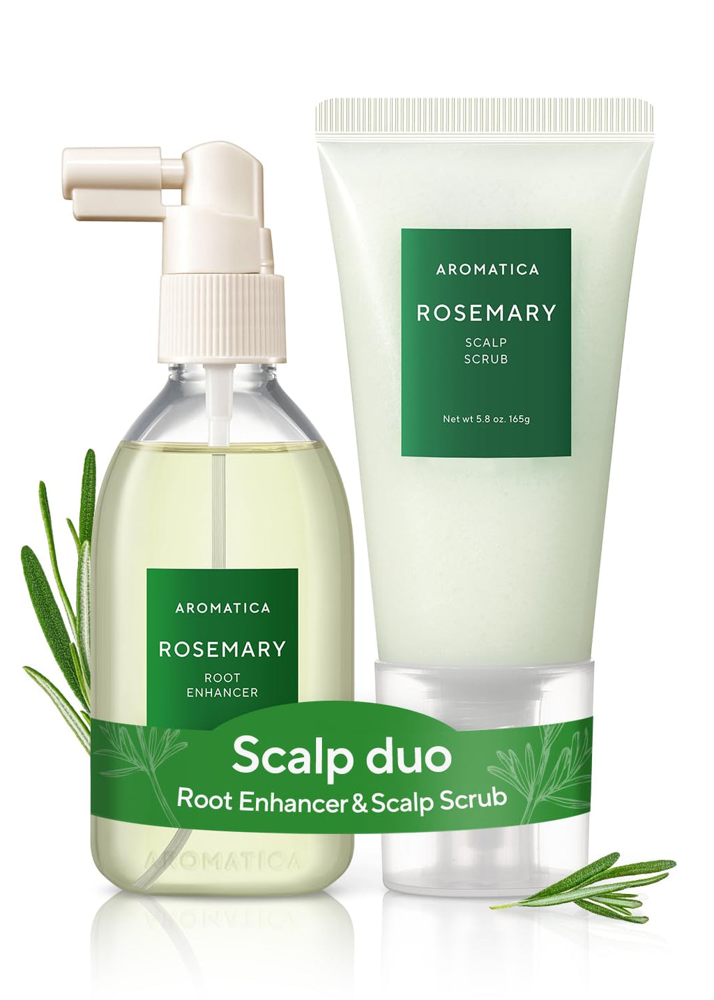 AROMATICA Rosemary Root Enhancer & Scalp Scrub Set | Korean Hair Care