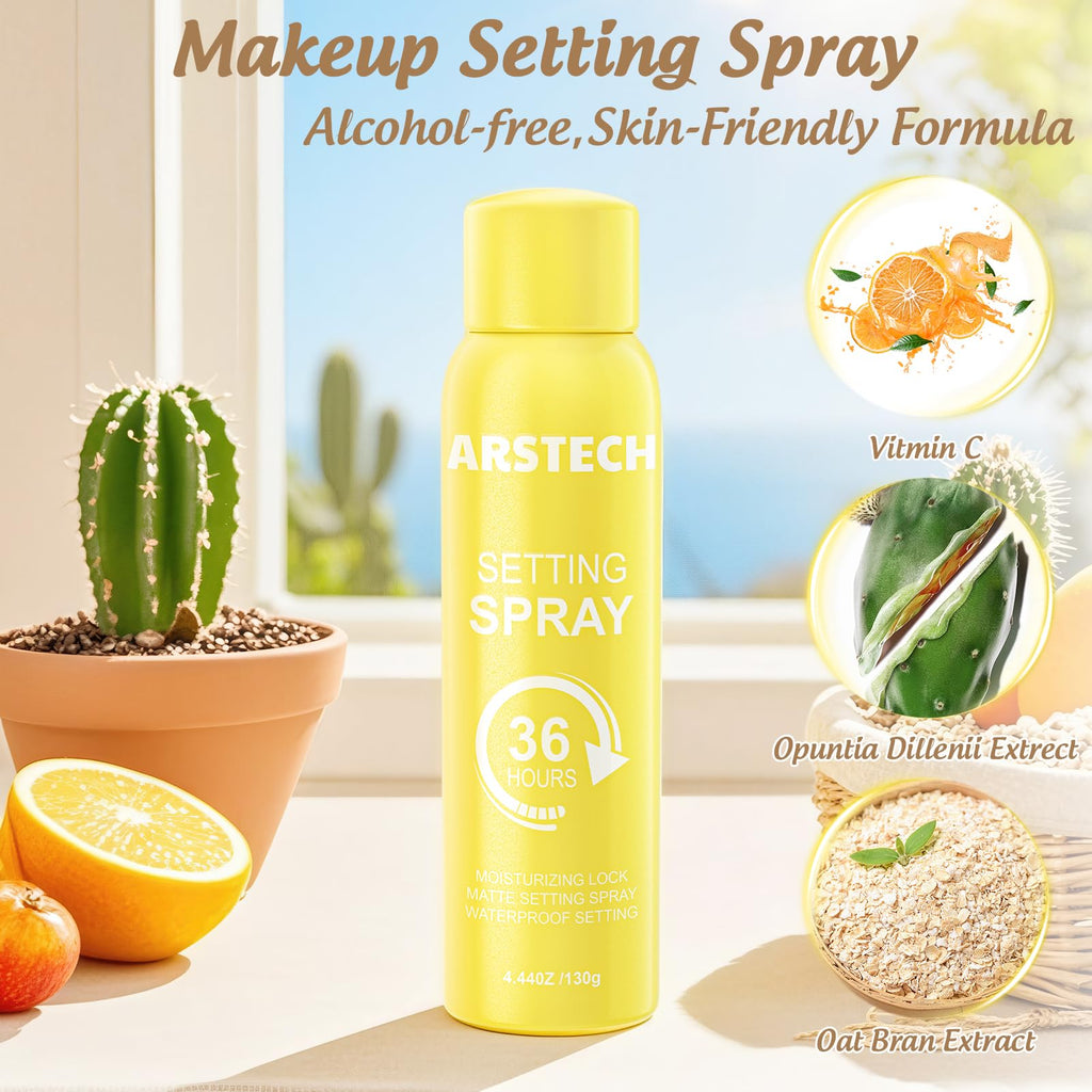 Arstech Setting Spray for Makeup – 36HR Wear, Vitamin C, Ultra-Fine Mist, Dewy Finish